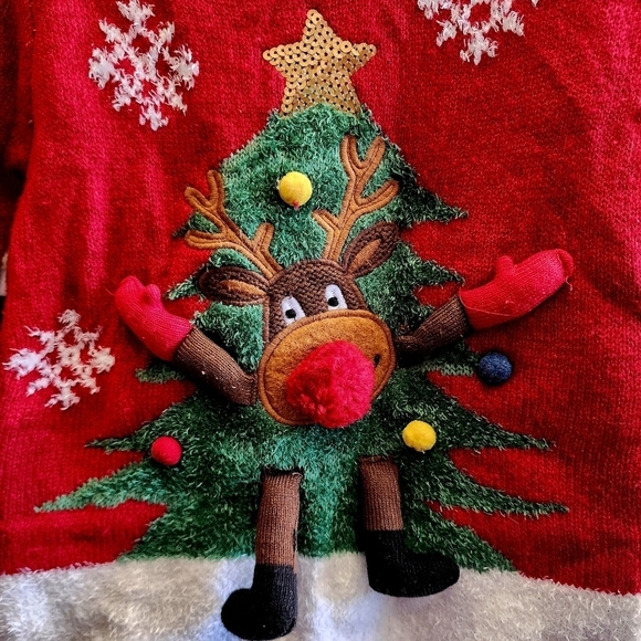 F&F Three Dimensional Reindeer Red Crew Neck Ugly Christmas Sweater Childs 3-4Y - Picture 3 of 10